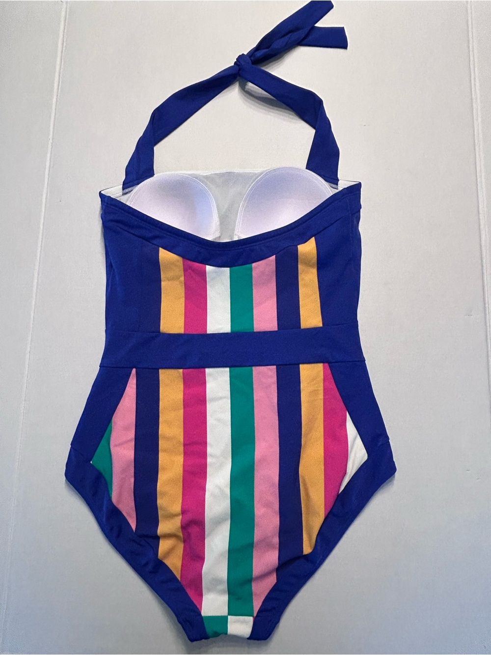 NWOT Boden Santorini Halterneck Swimsuit Multi Rainbow Stripe One Pice Size 10 - Picture 6 of 10